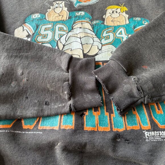 VNT 90s Miami Dolphins x Flintstones Sweatshirt | XL | Tultex | Rare Thrashed - Picture 6 of 11
